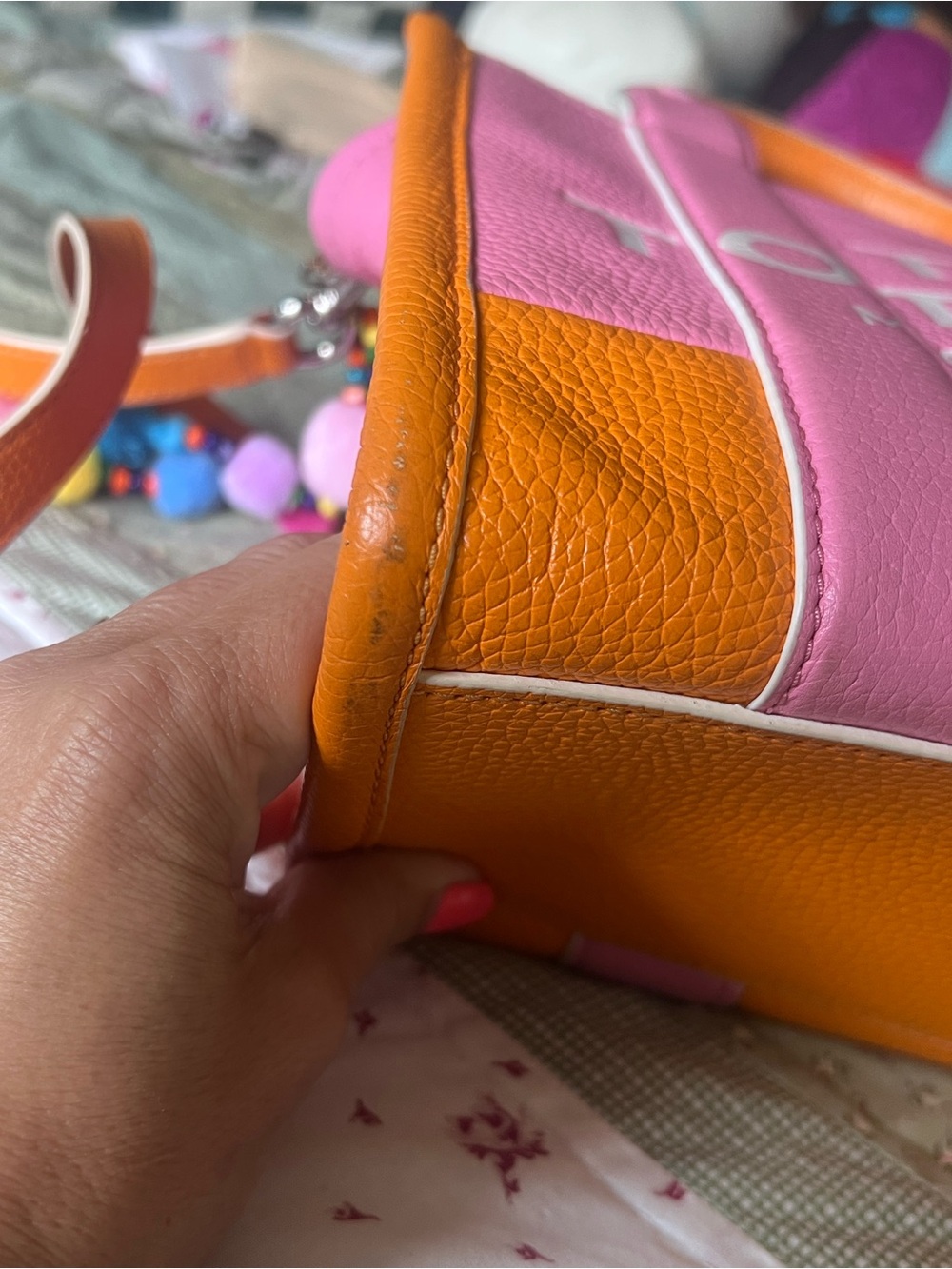 Marc Jacobs Pink and Orange Pebbled Leather Tote - Picture 11 of 16
